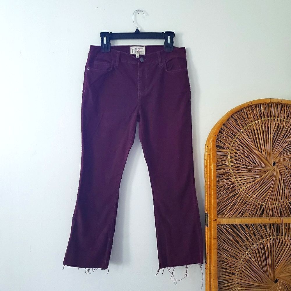 Current/Elliott Burgundy Corduroy Raw Hem Pants 28